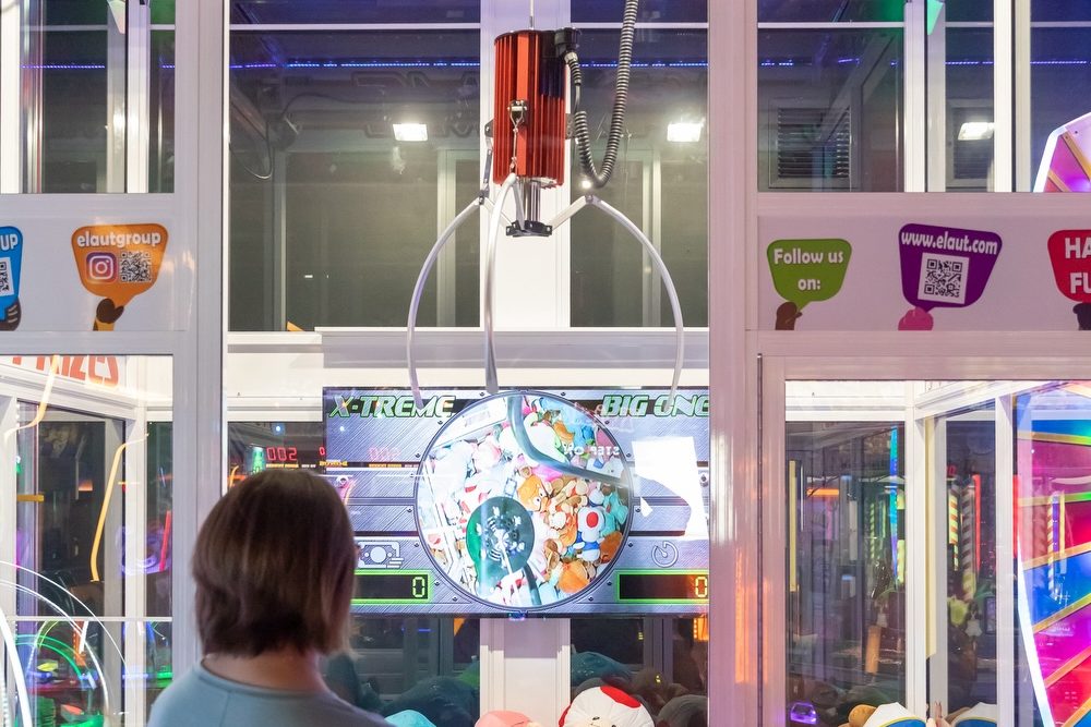 adult at a crane machine